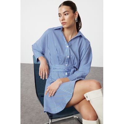 Turkishsouq Gestreiftes Mini-Kleid für Damen, lang, lässig/alltagstauglich Blau EU 44 / UK 16 Turkishsouq Gestreiftes Mini-Kleid für Damen, lang, lässig/alltagstauglich Blau EU 44 / UK 16