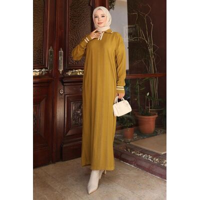 Turkishsouq Knopf Detailed Strick Kleid Khaki Senf Einheitsgröße Turkishsouq Knopf Detailed Strick Kleid Khaki Senf Einheitsgröße