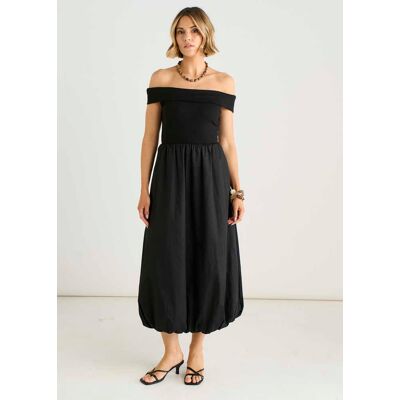 Gini London Schwarzes Midi-Kleid aus Jersey-Mix mit Puffärmeln im Bardot-Stil Schwarz EU 42 / UK 14 Gini London Schwarzes Midi-Kleid aus Jersey-Mix mit Puffärmeln im Bardot-Stil Schwarz EU 42 / UK 14
