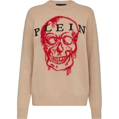 Philipp Plein Rundhalspullover Skull Beige S Philipp Plein Rundhalspullover Skull Beige S
