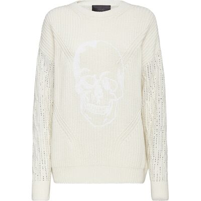 Philipp Plein Rundhalspullover Skull Creme L Philipp Plein Rundhalspullover Skull Creme L