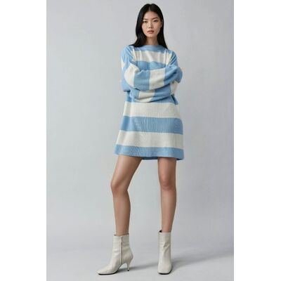 MyFashion Gestreiftes Mini-Kleid mit Rundhalsausschnitt Blau Einheitsgröße MyFashion Gestreiftes Mini-Kleid mit Rundhalsausschnitt Blau Einheitsgröße