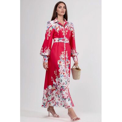 MSN Collection Floral Maxikleid mit Knopfverschluss Rot M MSN Collection Floral Maxikleid mit Knopfverschluss Rot M