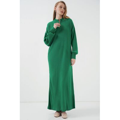 Big Dart Texturiertes Strickkleid mit halbem Rollkragen und Reißverschluss Grün S/M Big Dart Texturiertes Strickkleid mit halbem Rollkragen und Reißverschluss Grün S/M