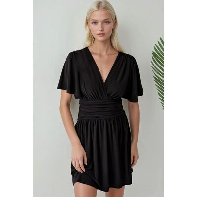 Hiccup V-Ausschnitt Kurzarm Mini-Kleid Schwarz M Hiccup V-Ausschnitt Kurzarm Mini-Kleid Schwarz M