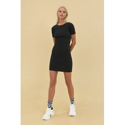 Hiccup Basic Kurzarm Bodycon Mini Kleid Schwarz XL Hiccup Basic Kurzarm Bodycon Mini Kleid Schwarz XL