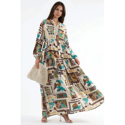 Hiccup V-Ausschnitt Gemustertes Maxikleid Natürlich M Hiccup V-Ausschnitt Gemustertes Maxikleid Natürlich M