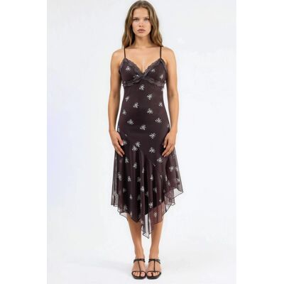 Hiccup V-Ausschnitt Bedrucktes Bodycon Maxikleid mit Spitze Braun M Hiccup V-Ausschnitt Bedrucktes Bodycon Maxikleid mit Spitze Braun M