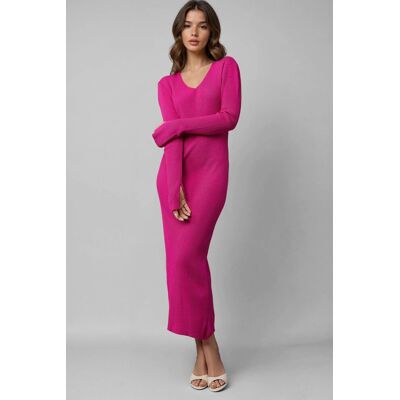 MyFashion V-Ausschnitt Strukturiertes Maxi-Strickkleid mit Schlitz Fuchsie Einheitsgröße MyFashion V-Ausschnitt Strukturiertes Maxi-Strickkleid mit Schlitz Fuchsie Einheitsgröße