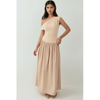 Hiccup Asymmetrisches Kragen Fitted Maxikleid Creme XS Hiccup Asymmetrisches Kragen Fitted Maxikleid Creme XS