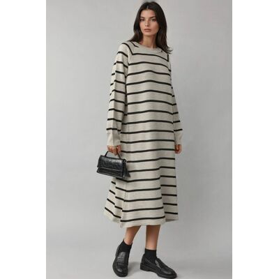 MyFashion Langarm gestreiftes Rippstrickkleid Stein Einheitsgröße MyFashion Langarm gestreiftes Rippstrickkleid Stein Einheitsgröße