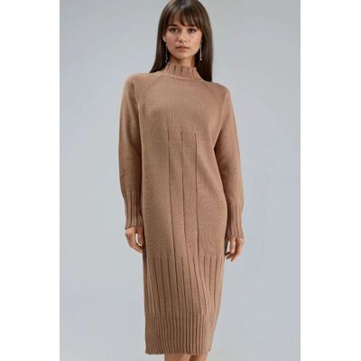 MyFashion Halb-Turtleneck Midi Strickkleid Kamel Einheitsgröße MyFashion Halb-Turtleneck Midi Strickkleid Kamel Einheitsgröße