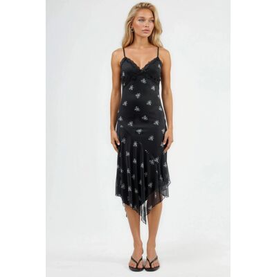 Hiccup V-Ausschnitt Print Bodycon Maxikleid mit Spitzen Detail Schwarz M Hiccup V-Ausschnitt Print Bodycon Maxikleid mit Spitzen Detail Schwarz M