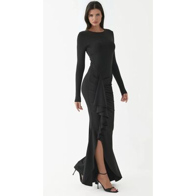 Hiccup Maxikleid mit Rüschenteil und langen Ärmeln Schwarz XL Hiccup Maxikleid mit Rüschenteil und langen Ärmeln Schwarz XL