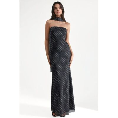 Hiccup Pünktchen Trägerloses Maxikleid mit Schals Detail Schwarz L Hiccup Pünktchen Trägerloses Maxikleid mit Schals Detail Schwarz L