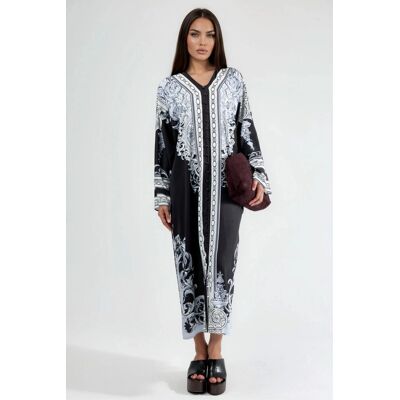 MSN Collection Bedrucktes Maxikleid mit V-Ausschnitt Schwarz M MSN Collection Bedrucktes Maxikleid mit V-Ausschnitt Schwarz M