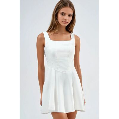 Hiccup Quadratischer Kragen A-Linien Mini-Kleid Weiß L Hiccup Quadratischer Kragen A-Linien Mini-Kleid Weiß L