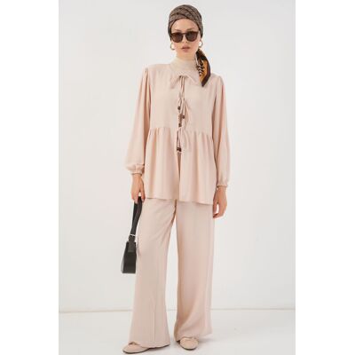 Big Dart Rundhals Lange Tunika und Weite Hosen Set Creme XL Big Dart Rundhals Lange Tunika und Weite Hosen Set Creme XL