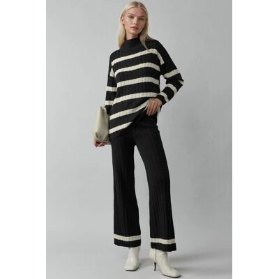 MyFashion Gestreiftes Sweater- und Hosen-Strickset Schwarz Einheitsgröße MyFashion Gestreiftes Sweater- und Hosen-Strickset Schwarz Einheitsgröße