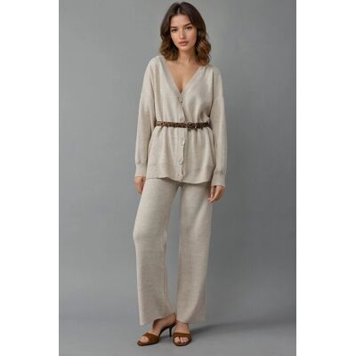 MyFashion V-Ausschnitt Cardigan und Weitbeinige Hosen Strickset Stein Einheitsgröße MyFashion V-Ausschnitt Cardigan und Weitbeinige Hosen Strickset Stein Einheitsgröße