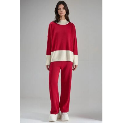 MyFashion Rippstrick-Coord-Set mit halbem Rollkragen Rot Einheitsgröße MyFashion Rippstrick-Coord-Set mit halbem Rollkragen Rot Einheitsgröße