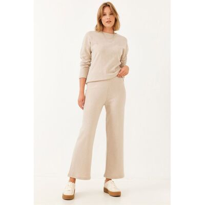 Bianco Lucci Rippstrukturiertes Crewneck-Pullover- und Hosen-Set Beige M Bianco Lucci Rippstrukturiertes Crewneck-Pullover- und Hosen-Set Beige M
