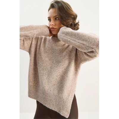 Bianco Lucci Dicker Übergröße Rundhalsstrickpullover Beige Einheitsgröße Bianco Lucci Dicker Übergröße Rundhalsstrickpullover Beige Einheitsgröße