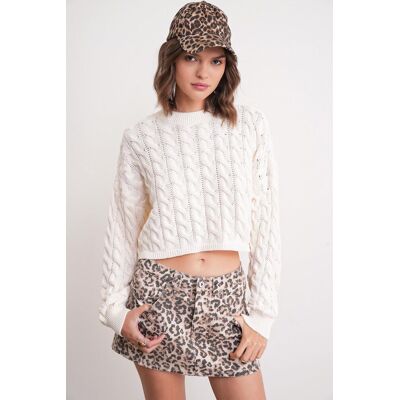 Mixray Cable Knit Muster Rundhals Pullover Natürlich S/M Mixray Cable Knit Muster Rundhals Pullover Natürlich S/M