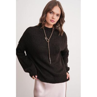 Mixray Lässiger Schnitt Rundhals Dickstrickpullover Braun S/M Mixray Lässiger Schnitt Rundhals Dickstrickpullover Braun S/M