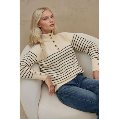 Hiccup Knopfleiste Strickpullover Beige S/M Hiccup Knopfleiste Strickpullover Beige S/M