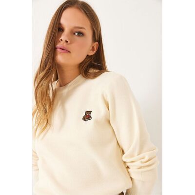 Bianco Lucci Bestickter Rundhalsausschnitt Pullover Beige S/M Bianco Lucci Bestickter Rundhalsausschnitt Pullover Beige S/M
