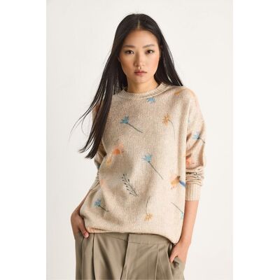 Bianco Lucci Musterstrickpullover mit Rundhalsausschnitt Beige S/M Bianco Lucci Musterstrickpullover mit Rundhalsausschnitt Beige S/M