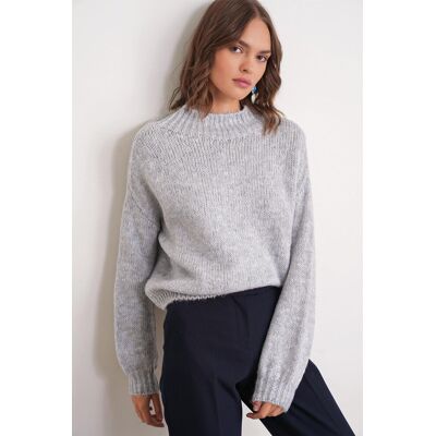 Mixray Lässiger Crewneck-Dickstrickpullover Grau Einheitsgröße Mixray Lässiger Crewneck-Dickstrickpullover Grau Einheitsgröße