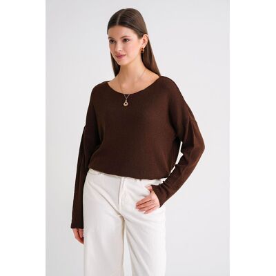 Mixray Übergroßer Bootsausschnitt-Strickpullover Braun Einheitsgröße Mixray Übergroßer Bootsausschnitt-Strickpullover Braun Einheitsgröße