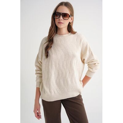 Mixray Ribbed Knitwear Pullover mit Haargflechtmuster Natürlich S/M Mixray Ribbed Knitwear Pullover mit Haargflechtmuster Natürlich S/M