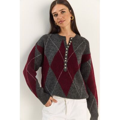 Bianco Lucci Strick-Pullover mit Rundhalsausschnitt und Knopfverschluss Grau Einheitsgröße Bianco Lucci Strick-Pullover mit Rundhalsausschnitt und Knopfverschluss Grau Einheitsgröße