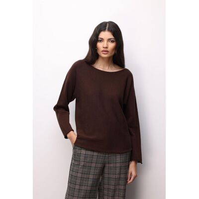 Mixray Bootsausschnitt Ribstrickpullover Braun Einheitsgröße Mixray Bootsausschnitt Ribstrickpullover Braun Einheitsgröße