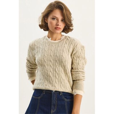 Bianco Lucci Haarflecht-Musterpullover Beige S/M Bianco Lucci Haarflecht-Musterpullover Beige S/M