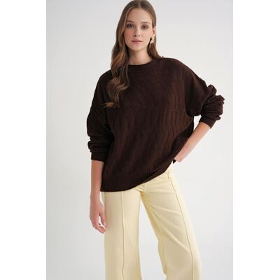 Mixray Rippstrick Pullover mit Haarzopf-Muster Braun S/M Mixray Rippstrick Pullover mit Haarzopf-Muster Braun S/M