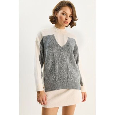 Bianco Lucci Rundhals-Strickpullover mit Argyle-Muster Grau S/M Bianco Lucci Rundhals-Strickpullover mit Argyle-Muster Grau S/M