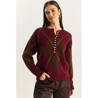 Bianco Lucci Strickpullover mit Rundhalsausschnitt und Knopfverschluss Braun Einheitsgröße Bianco Lucci Strickpullover mit Rundhalsausschnitt und Knopfverschluss Braun Einheitsgröße