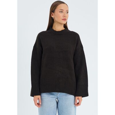 Mixray Übergroßer gerippter Strickpullover mit Rundhalsausschnitt Braun S/M Mixray Übergroßer gerippter Strickpullover mit Rundhalsausschnitt Braun S/M