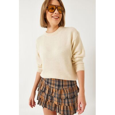 Bianco Lucci Crew Neck Relaxed Fit Strickpullover Beige S/M Bianco Lucci Crew Neck Relaxed Fit Strickpullover Beige S/M