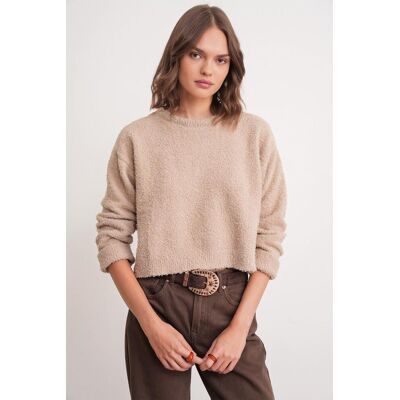Mixray Plüsch-texturiertes Crop-Strickpullover Beige S/M Mixray Plüsch-texturiertes Crop-Strickpullover Beige S/M