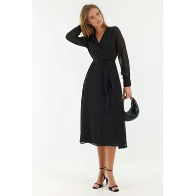 Hiccup Doppelreihiges A-Linien Tüll-Midikleid mit Taillengürtel Schwarz L Hiccup Doppelreihiges A-Linien Tüll-Midikleid mit Taillengürtel Schwarz L