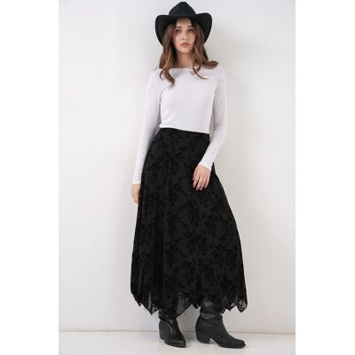 Big Dart High-Waist Blumen A-Linie Maxi-Rock Schwarz L Big Dart High-Waist Blumen A-Linie Maxi-Rock Schwarz L
