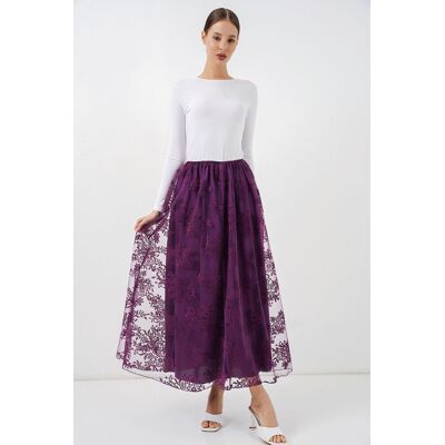 Big Dart Blumenkleid Hohe Taille Maxi-Rock Lila S Big Dart Blumenkleid Hohe Taille Maxi-Rock Lila S