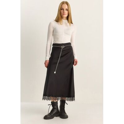 Bianco Lucci Hochtaillierter Satin A-Linien Maxi-Rock Schwarz M Bianco Lucci Hochtaillierter Satin A-Linien Maxi-Rock Schwarz M