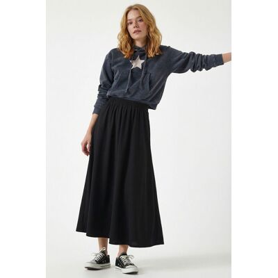 Happiness Istanbul Elastischer Taillen-Maxi-Rock Schwarz M Happiness Istanbul Elastischer Taillen-Maxi-Rock Schwarz M