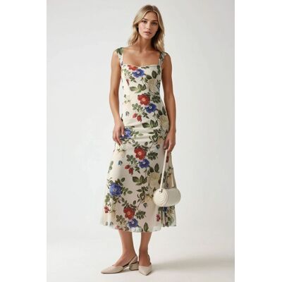 Hiccup Gemustertes Maxikleid mit Herzkragen Natürlich L Hiccup Gemustertes Maxikleid mit Herzkragen Natürlich L